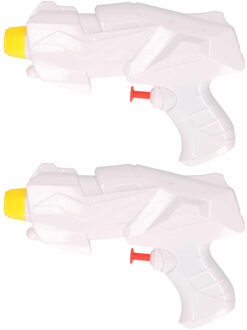 2x Mini waterpistolen/waterpistool wit van 15 cm kinderspeelgoed - Waterpistolen Roze