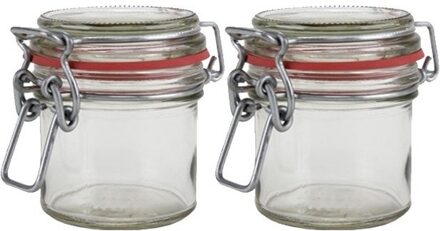 2x Mini weckpot/inmaakpot 100 ml met rode rubberen ring, klepdeksel en beugelsluiting - Kruidenpotjes - Weckpotten - Inmaakpotten - Voorraadbussen