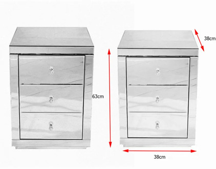 2X Mirrored Bedside Cabinet Bedside Table Chest of 3 Drawers Glass Panels Bedroom Furniture Fast delivery