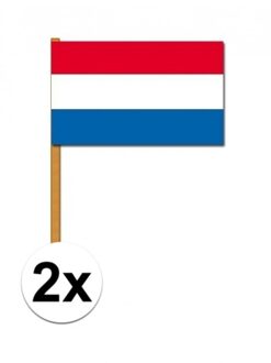 2x Nederlandse luxe zwaaivlaggen 30x45 cm