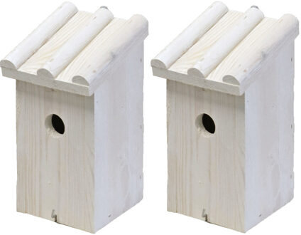 2x Nestkast/vogelhuisje hout wit ribdak 14 x 16 x 27 cm