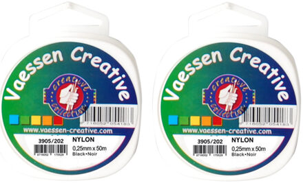 2x Nylon hobby binddraad/etalagedraad 0,25 mm x 50 meter op rol - Zwart - Sieradendraad - Visdraad - Nylon draad op rol