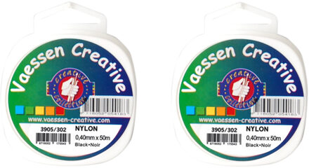 2x Nylon hobby binddraad/etalagedraad 0,4 mm x 50 meter op rol - Zwart - Sieradendraad - Visdraad - Nylon draad op rol