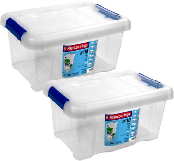 2x Opbergboxen/opbergdozen met deksel 5 liter kunststof transparant/blauw - Opbergbox