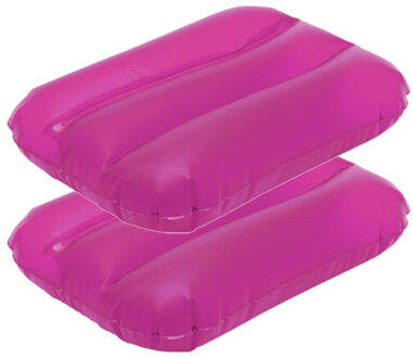 2x Opblaasbare kussentjes roze 28 x 19 cm - Reiskussens - Opblaasbare kussens voor onderweg/strand/zwembad