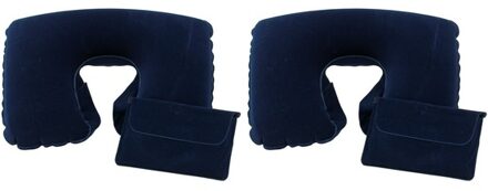 2x Opblaasbare nekkussens blauw - Reiskussens/nekkussens - Handig voor op reis/vakantie