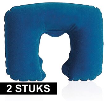 2x Opblaasbare nekkussens donkerblauw - Reiskussens/nekkussens - Handig voor op reis/vakantie