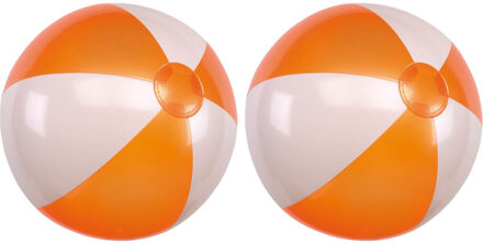 2x Opblaasbare strandballen oranje/wit 28 cm speelgoed - Buitenspeelgoed strandbal - Opblaasballen - Waterspeelgoed