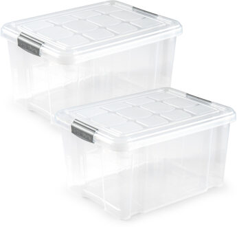 2x Opslagbakken/organizers met deksel 25 liter 42 cm transparant - Opbergbox