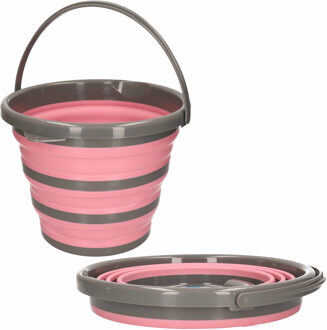 2x Opvouwbare emmer roze/grijs 10 liter - Emmers