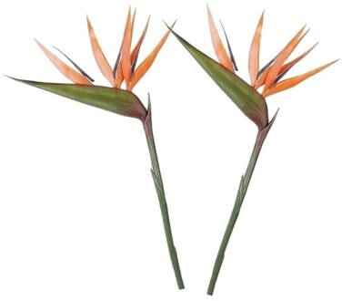 2x Oranje kunst strelitzia/paradijsvogelbloem kunstbloemen 90 cm decoratie - Kunstbloemen