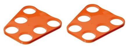 2x Oranje plastic biertray zes glazen