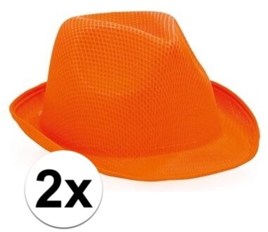 2x Oranje trilby hoedjes voor volwassenen