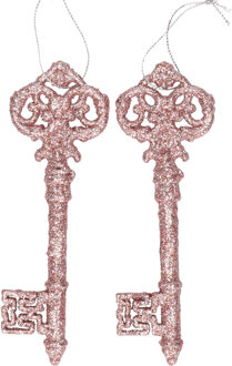2x Oud roze decoratie sleutels met glitter 15 cm - Kersthangers