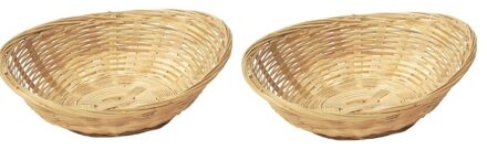 2x Ovale rieten/bamboe fruitmand/fruitschaal 22 x 17 x 7 cm - Serveerschalen Beige