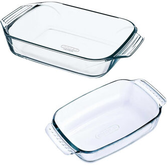 2x Ovenschaal/braadslede 0,7 en 1,4 liter - Ovenschalen Transparant