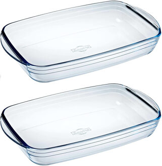 2x Ovenschalen/braadsledes rechthoekig van glas 2 liter 32 x 20 x 5 cm - Ovenschalen Transparant