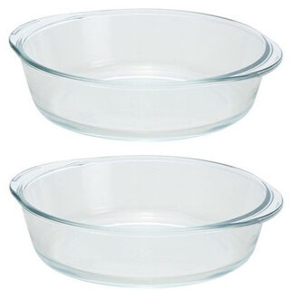 2x Ovenschotels rond glas 1,5 liter - Ovenschalen Transparant