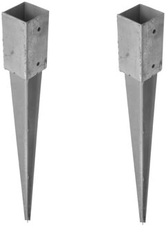 2x Paalhouders / paaldragers staal verzinkt met punt 15.5 x 15.5 x 90 cm