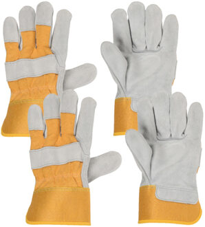 2x Paar leren werkhandschoenen geel/wit voor volwassenen