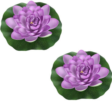 2x Paarse drijvende kunst waterlelie bloemen 26 cm