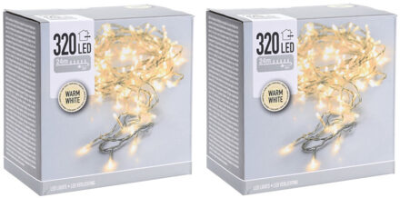 2x pakjes kerstverlichting transparant snoer met 320 warm witte lampjes 24 meter buiten