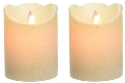 2x Parel witte LED kaarsen/stompkaarsen 10 cm flakkerend
