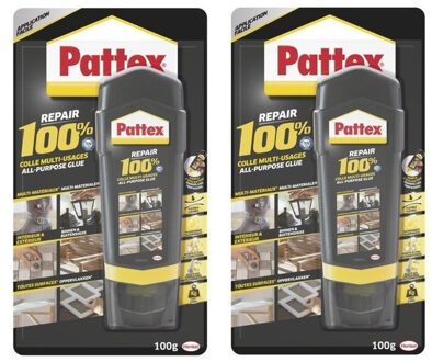 2x pattex alles-in-een 100 procent repair lijm - 100 gram - contactlijm / reparatielijm