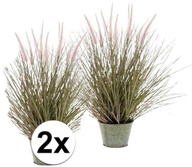 2x Pennisetum grasplant kunstplant 58 cm met pot - Kunstplanten Groen