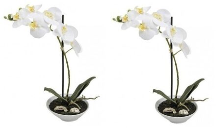 2x Phalaenopsis kunst plant in pot 38 cm wit - Kunstbloemen Multikleur