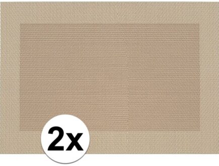 2x Placemats beige/bruin geweven/gevlochten met rand 45 x 30 cm - Bruine placemats/onderleggers tafeldecoratie - Tafel dekken