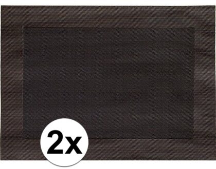 2x Placemats donkerbruin geweven/gevlochten met rand 45 x 30 cm - Bruine placemats/onderleggers tafeldecoratie - Tafel dekken