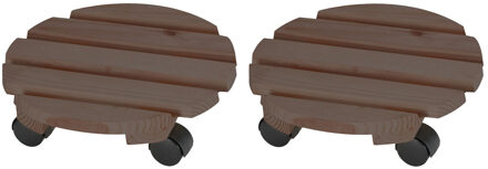 2x Planten trolleys/multirollers donkerbruin rond 30 x 30 cm voor harde vloeren
