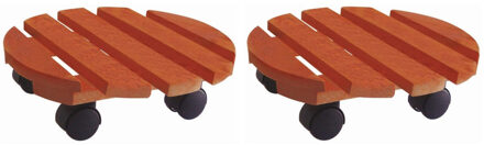 2x Planten trolleys/multirollers rond 30 cm bruin