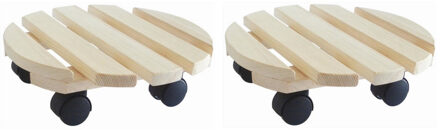 2x Planten trolleys/multirollers rond 30 cm naturel
