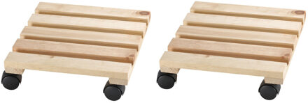 2x Plantenonderzetter/multiroller beukenhout 30 x 30 cm voor harde vloeren - 100 kg - Woonaccessoires/decoratie houten planken/trolley voor kamerplanten