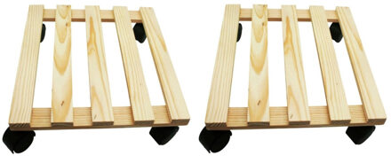 2x Plantenonderzetter/multiroller hout 30 cm - 50 kg - Woonaccessoires/decoratie houten planken/trolley voor kamerplanten