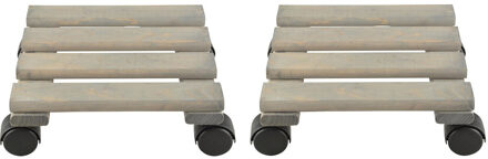 2x Plantenonderzetter/multiroller vurenhout 23 cm - 100 kg - Woonaccessoires/decoratie houten planken/trolley voor kamerplanten