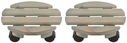 2x Plantenonderzetter/multiroller vurenhout 23 cm - 100 kg - Woonaccessoires/decoratie houten planken/trolley voor kamerplanten