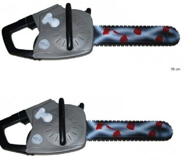 2x Plastic kettingzaag met bloed 45 cm - Halloween/horror verkleedaccessoires - Motorzaag met bloedvlekken