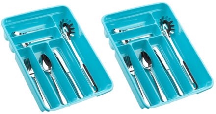 2x plasticforte bestekbak - 6-vaks - blauw - 40 x 30 x 7 cm - bestekhouder