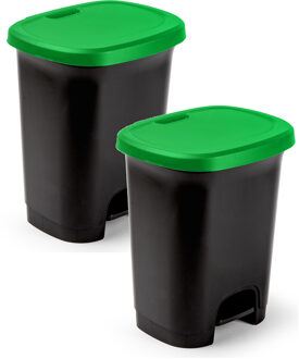 2x plasticforte pedaalemmer - kunststof - zwart-groen - 27 liter