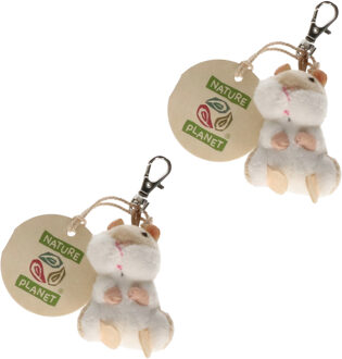 2x Pluche bruine hamster knuffel sleutelhanger 6 cm - Speelgoed dieren sleutelhangers