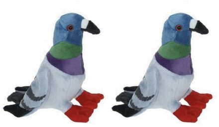 2x Pluche gekleurde duif vogel knuffels 19 cm - Duiven knuffeldieren - Speelgoed voor kind