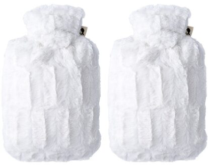 2x Pluche kruiken creme wit 1,8 liter met bont hoes - warmwaterkruik