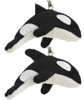 2x Pluche orka knuffel sleutelhanger 6 cm - Speelgoed dieren sleutelhangers