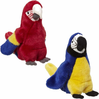 2x Pluche papegaaien knuffels rood en blauw 26 cm - Vogel knuffels Multikleur