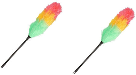 2x Plumeaus/stofborstels gekleurd 53 cm - Plumeaus/dusters statische vezels gekleurd
