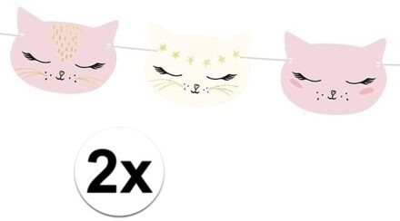 2x Poes/Poezen thema DIY feest slingers 1,5 meter Roze