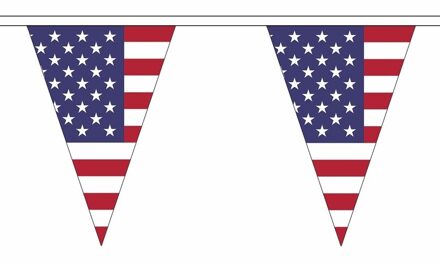 2x Polyester vlaggenlijn Amerika 5 meter - Amerikaanse vlag - Supporter feestartikelen - Landen decoratie/versiering